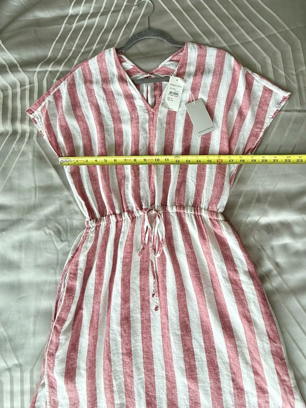 NWT Rails Wren Dress Linen Relaxed Drawstring Short Sleeve Red/White Stripes - M
